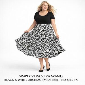✨ SIMPLY VERA VERA WANG BLACK & WHITE ABSTRACT MIDI SKIRT SIZE 1X
